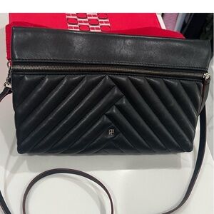 Black Chevron Quilted Crossbody Bag with Matte Finish